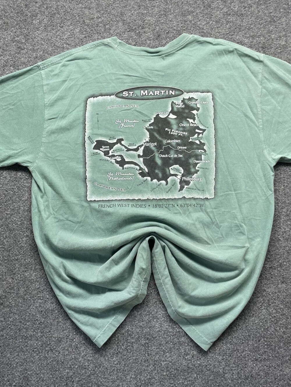 Comfort Colors St Martin French West Indies Map T Shirt L Mint Green Caribbean
